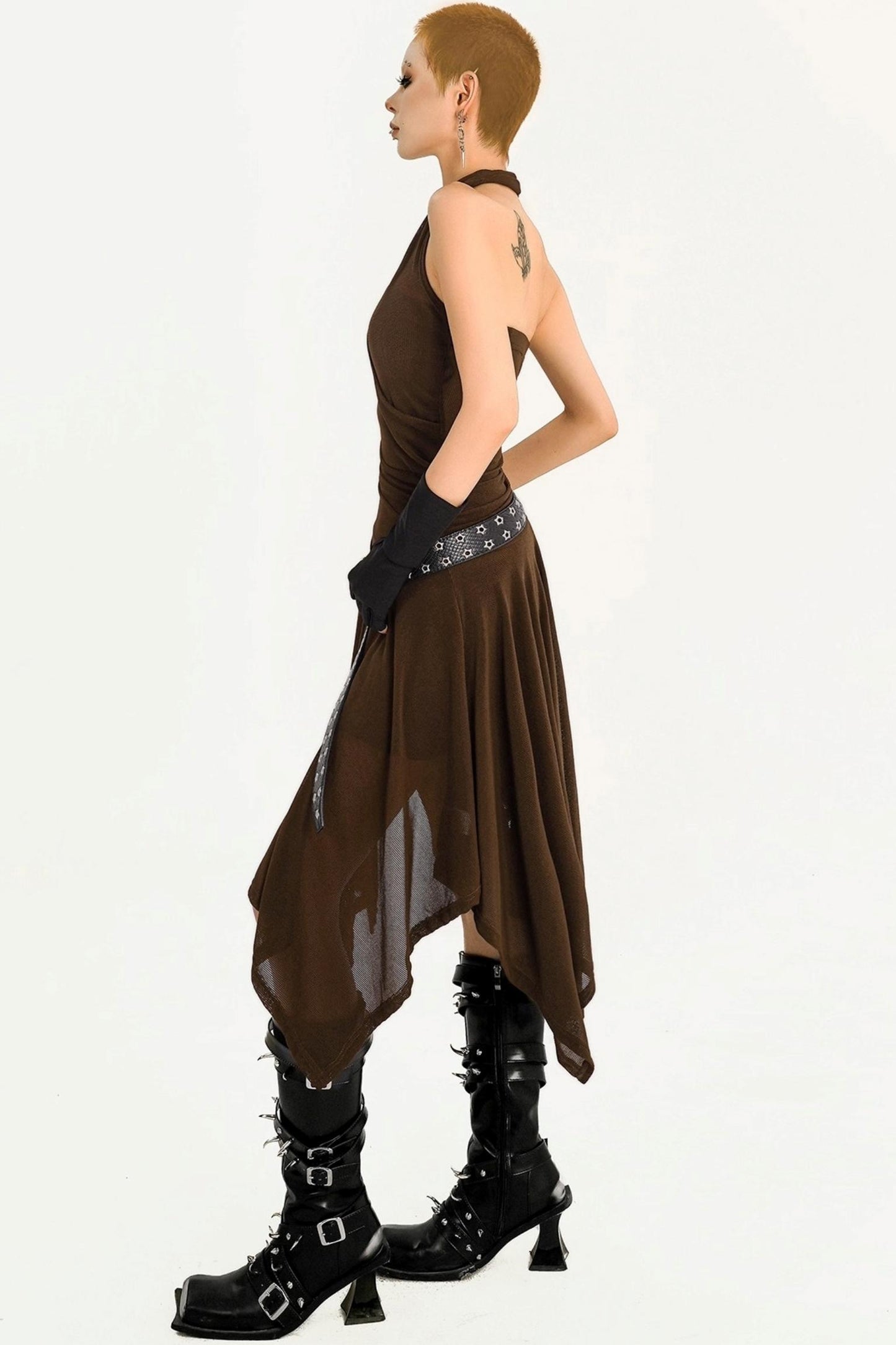 Vintage Coffee High-End Halterneck Dress