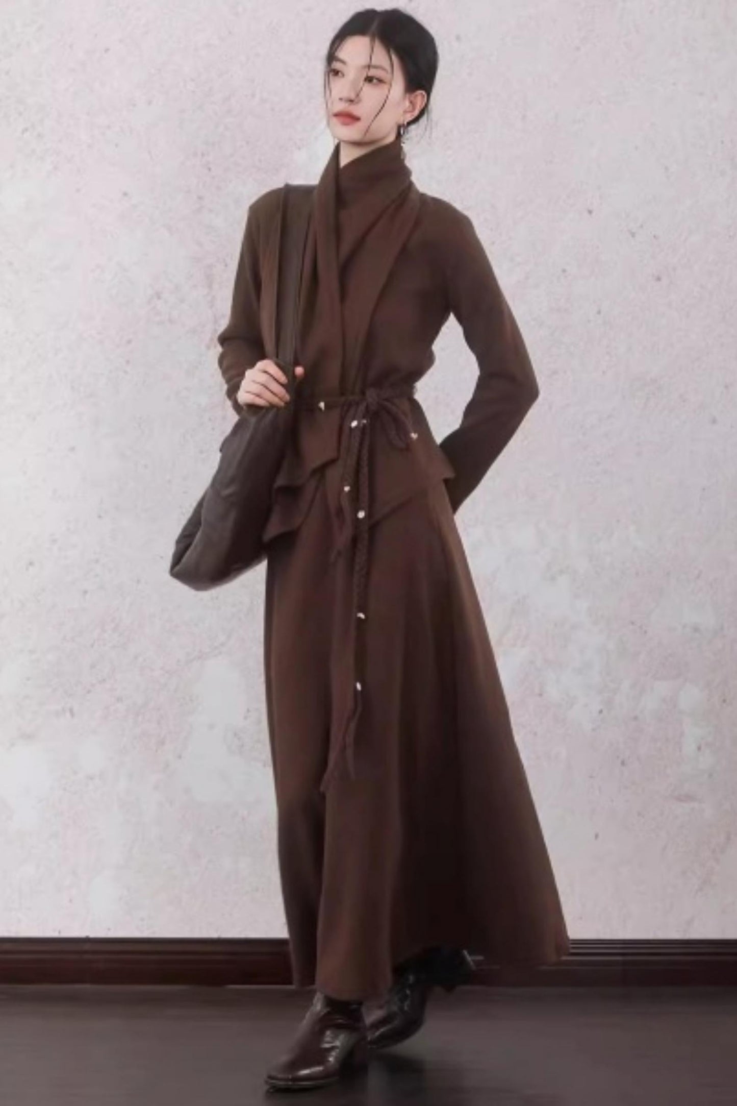 Chestnut Brown Knitted Sweater Set-Up