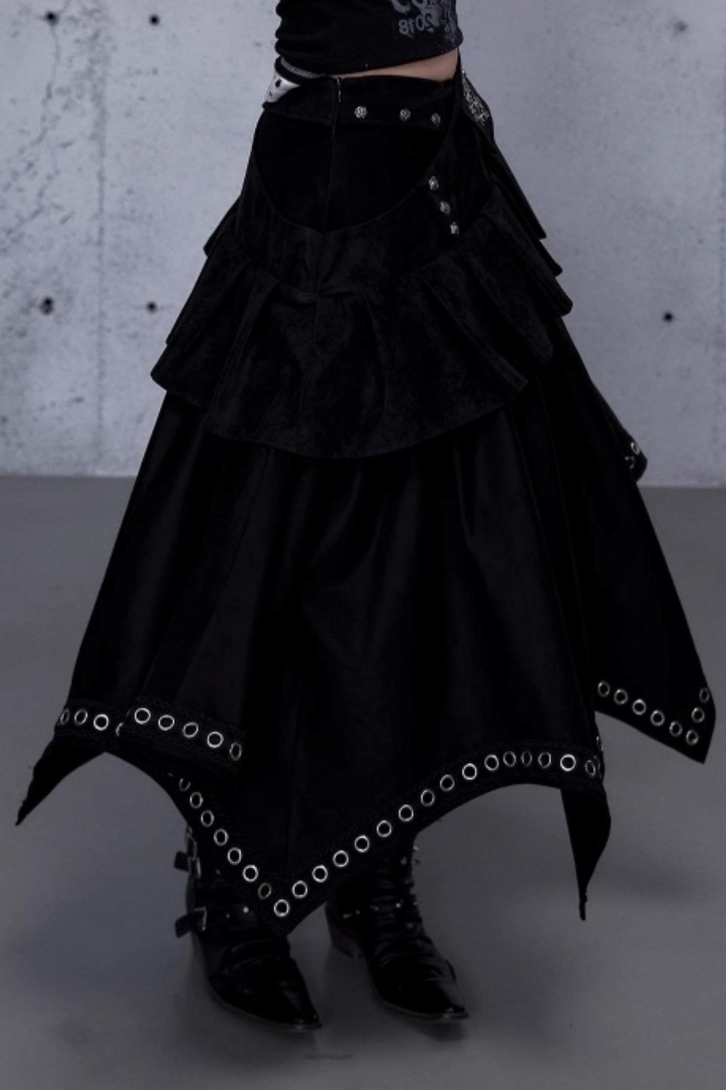 Dark Punk Patchwork Midi Skirt