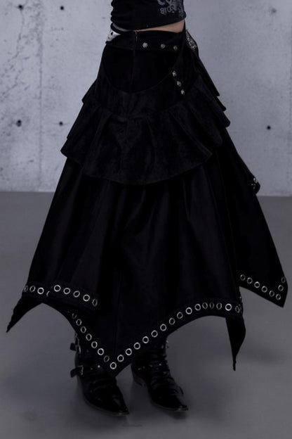 Dark Punk Patchwork Midi Skirt