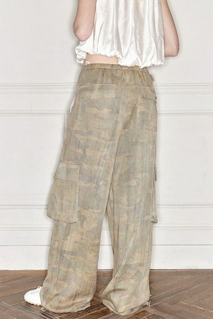 Distressed Camouflage Parachute Pants