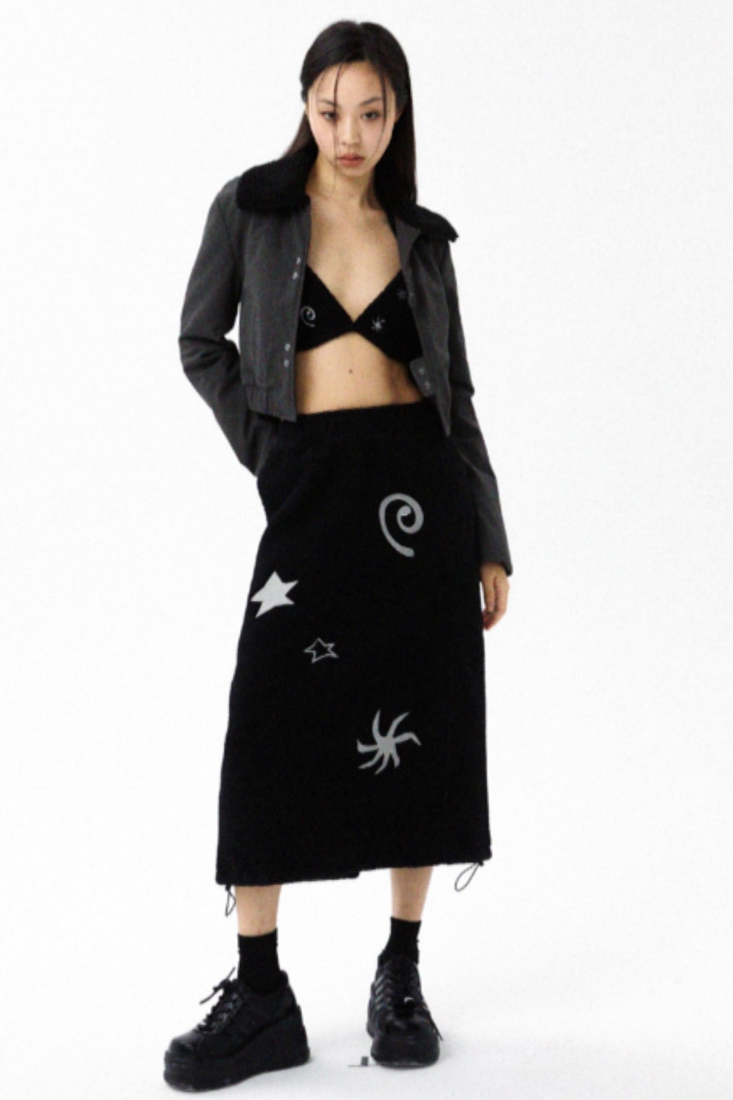 Star-Embroidered Corset Bra