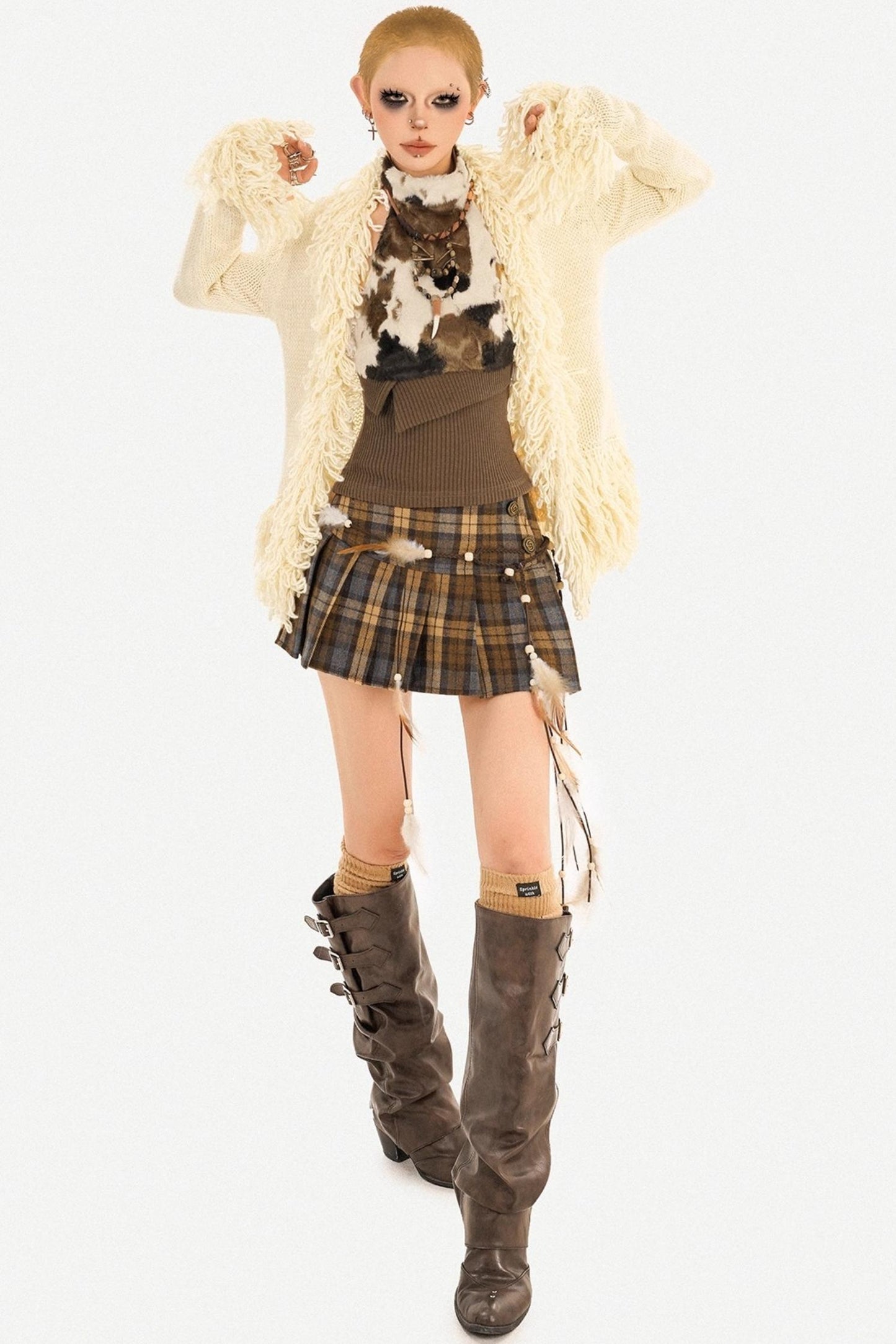 Retro Plaid Pleated A-Line Skirt