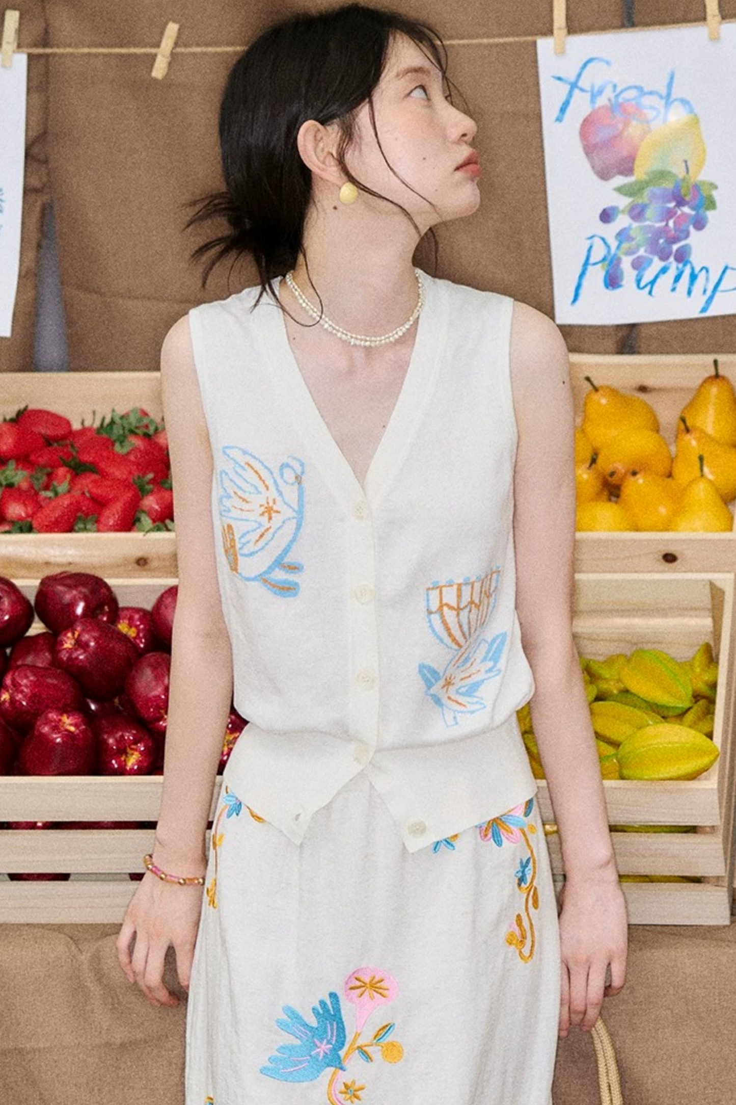 Summer Bird Floral Cotton Vest