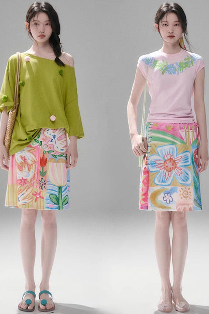 Reversible Bird and Tulip Skirt