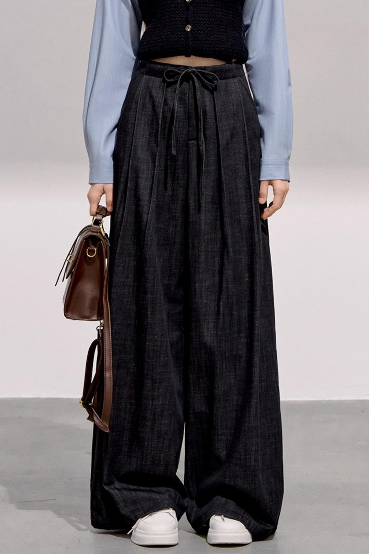 Cool Black Denim Wide-Leg Pants