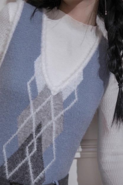 Mist Blue Diamond Plaid Vest Dress