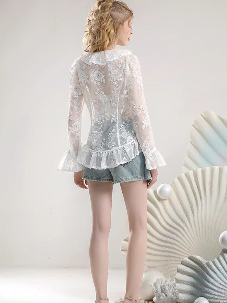 Embroidery Organza Tie Romantic Cardigan