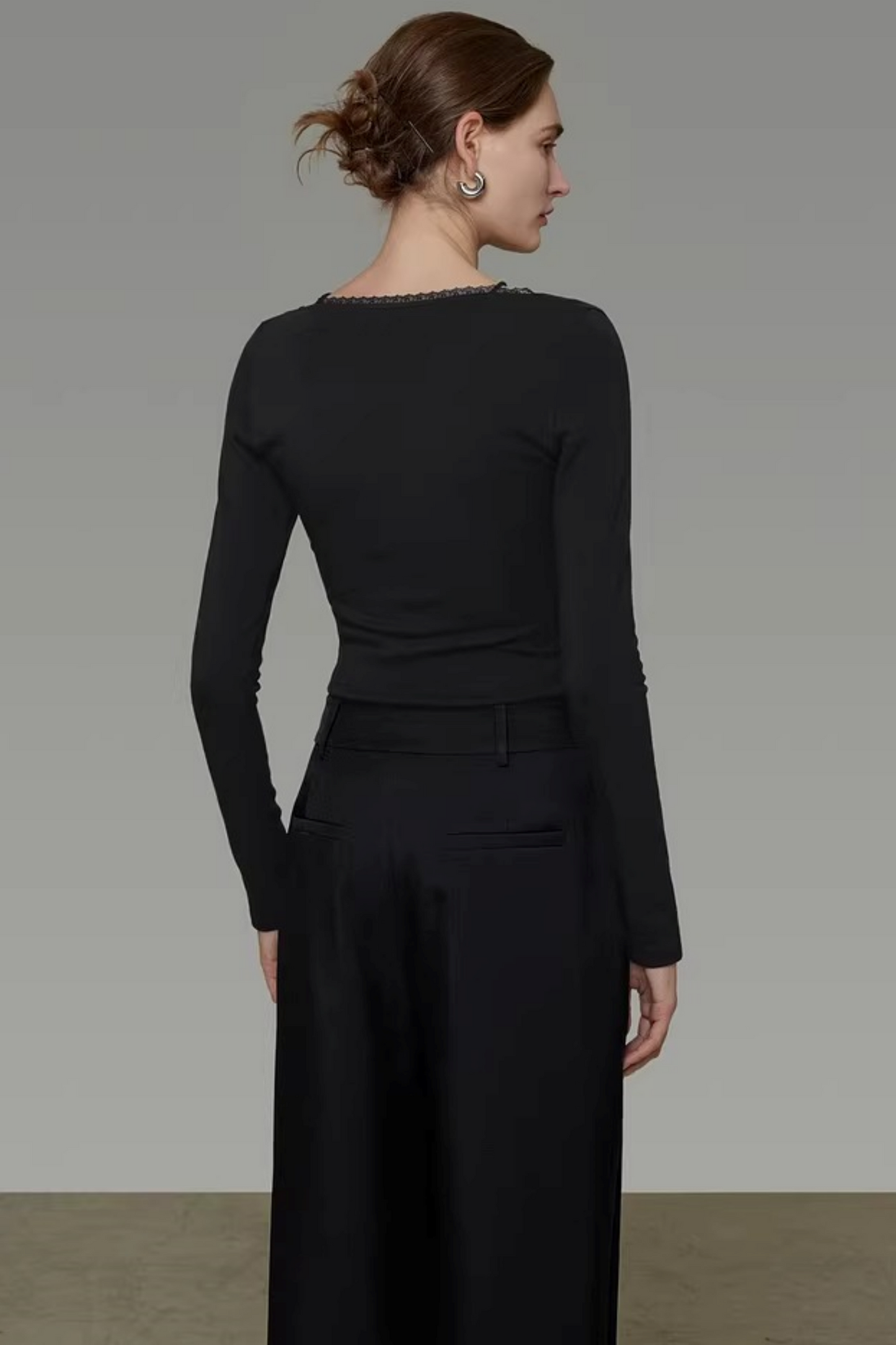 Black Cross-Neck Knit Sweater