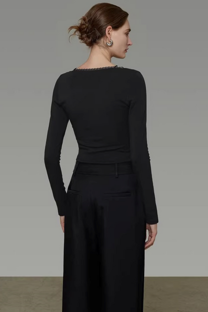 Black Cross-Neck Knit Sweater