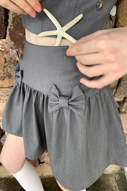 Gray Bowknot Halter Skirt Set-Up