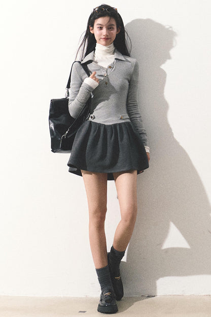 College Shirt Collar Knitted Dress