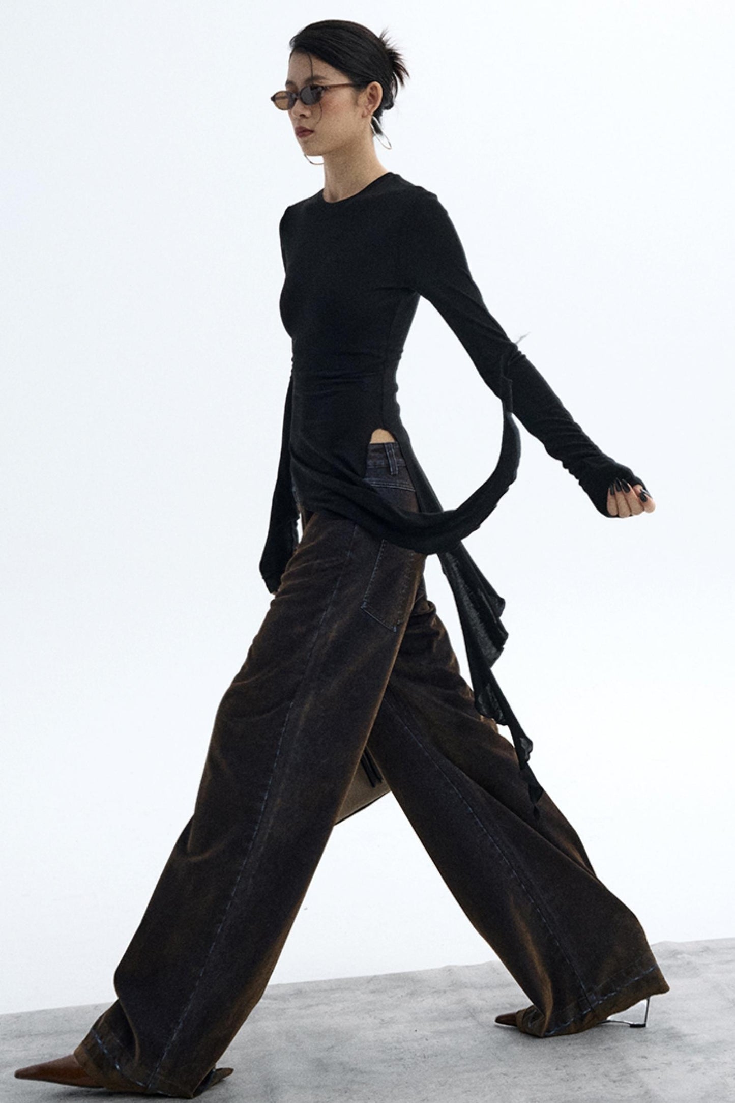 Ruffled Lyocell Asymmetrical Top