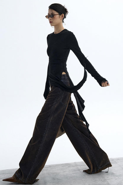 Ruffled Lyocell Asymmetrical Top