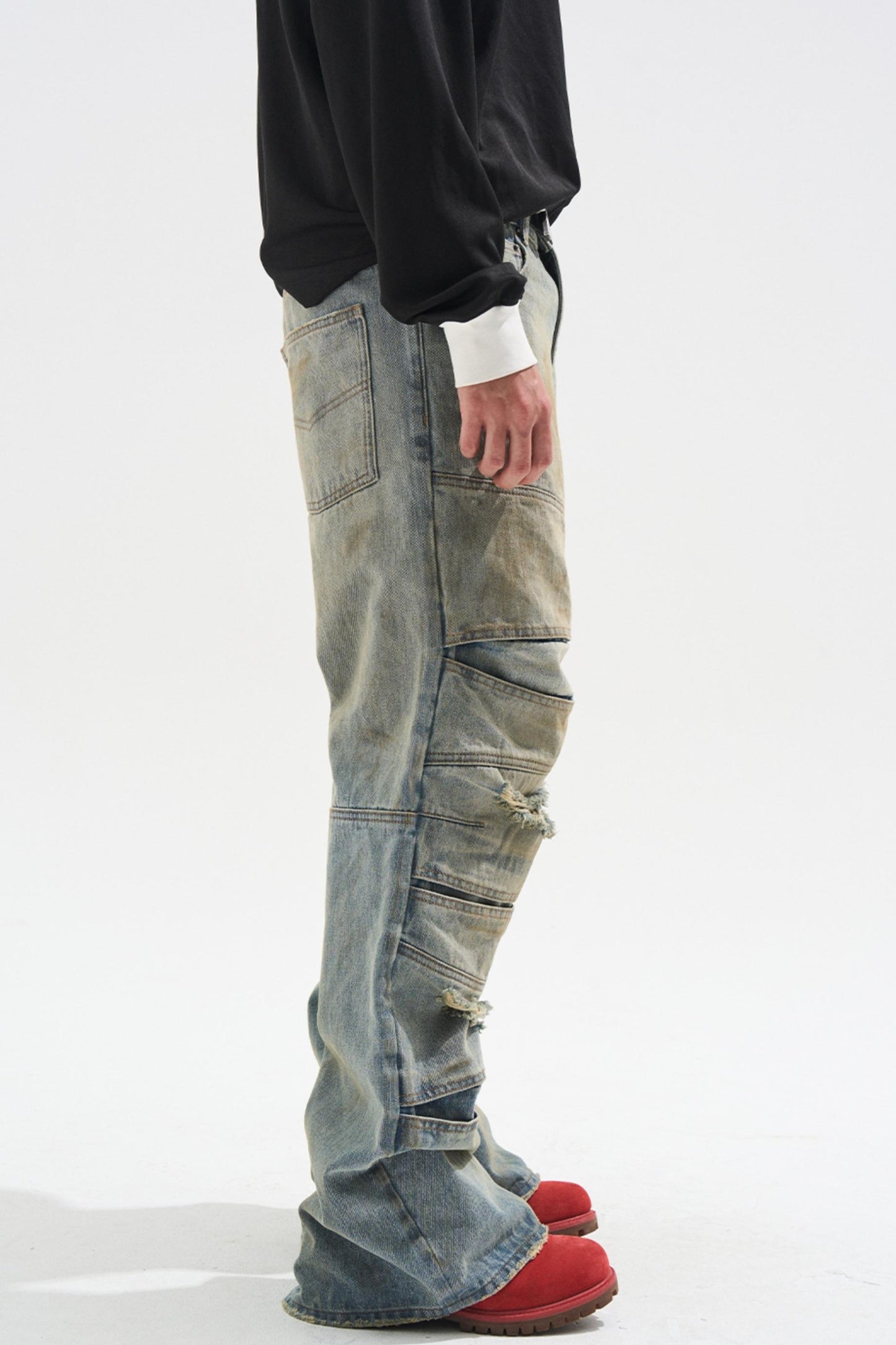 Layered Split Dirty Jeans