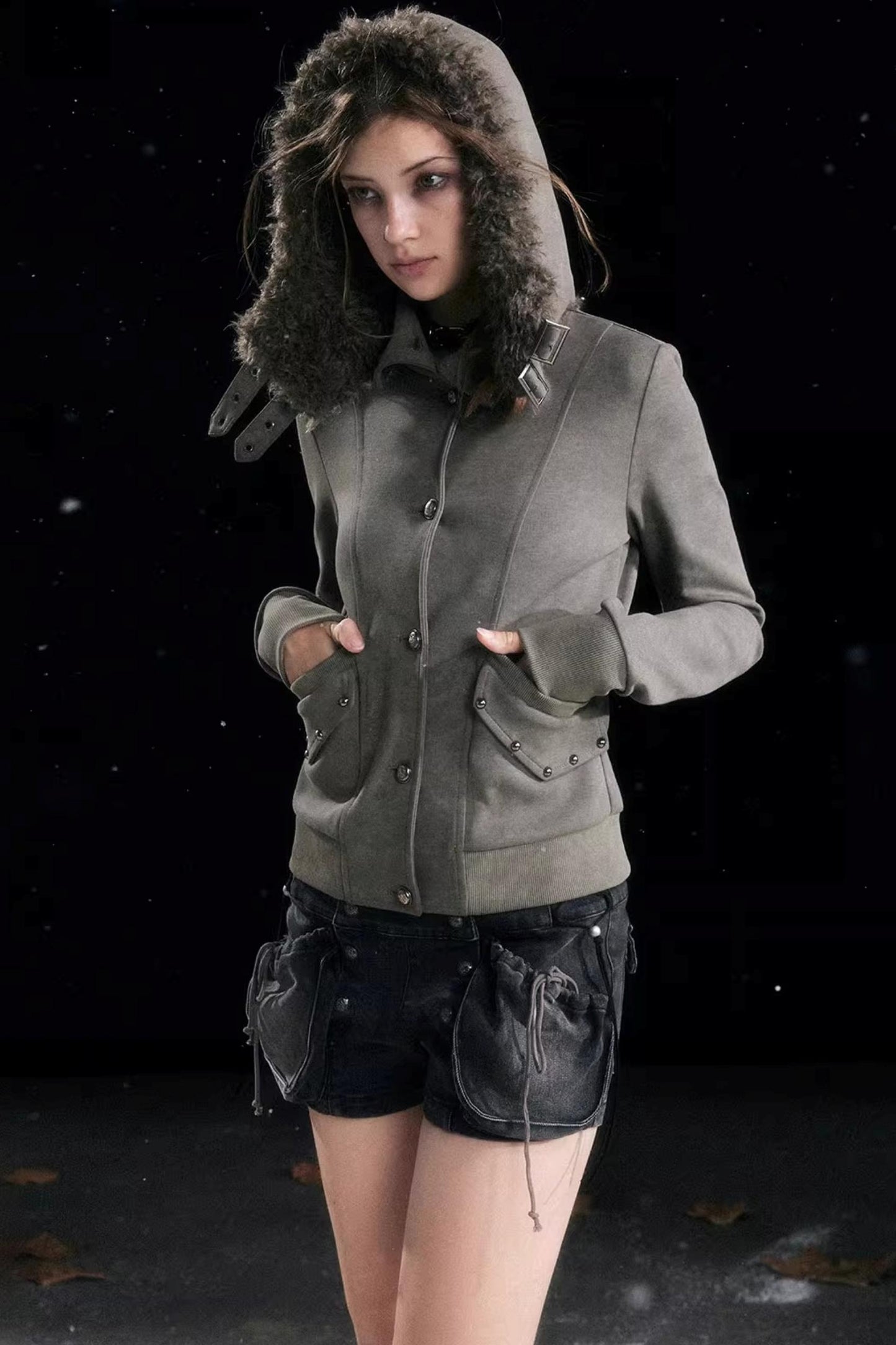 Aged Vintage Detachable Fur Hooded Coat