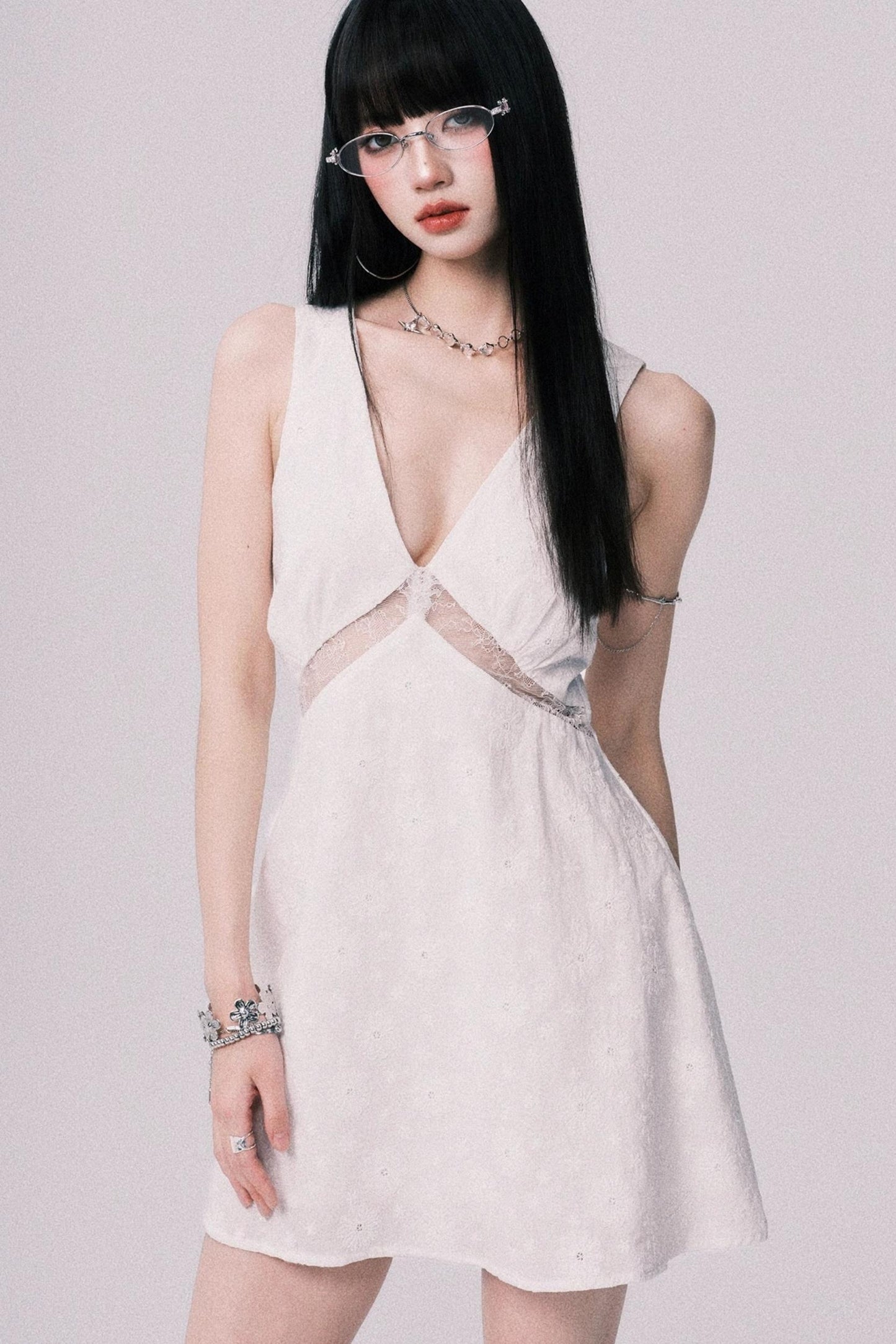 Summer Lace V-Neck Vest Dress