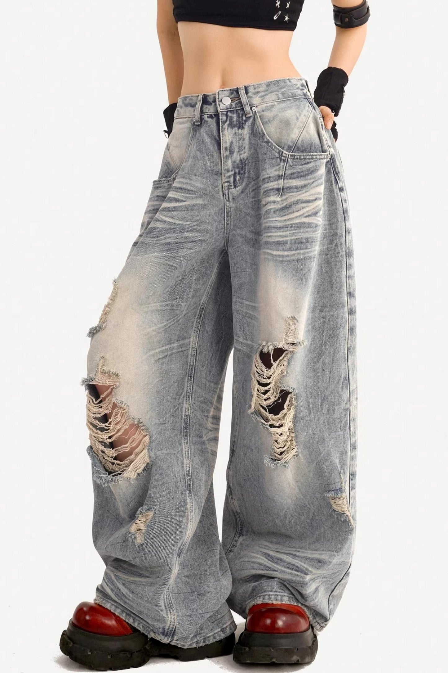 American Retro Ripped Denim Pants