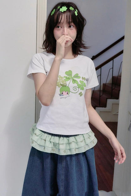 Four-Leaf Clover Print T-Shirt