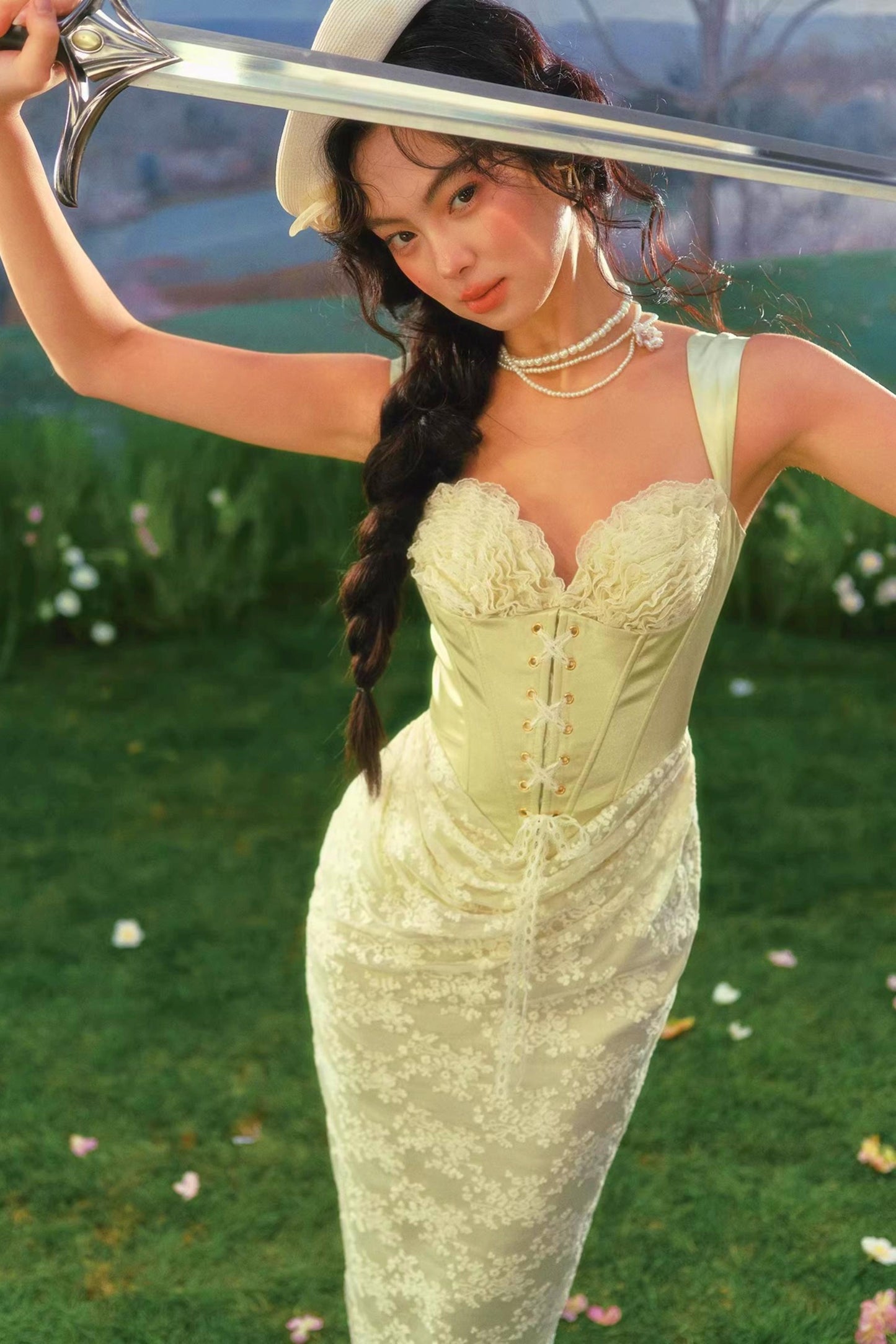 Jade Satin Prinzessinenkleid