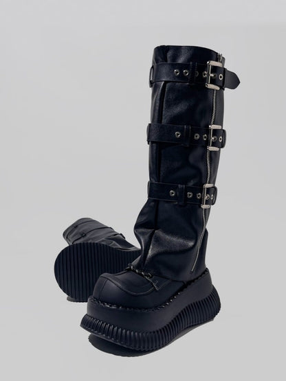 Punk Style Triple Belt Volume Platform Boots