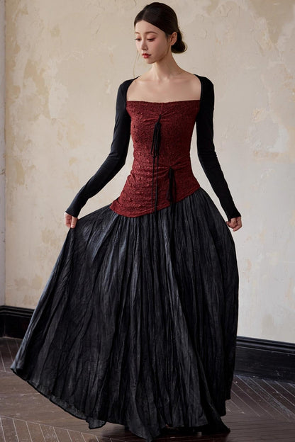 Brick Red Square Neck Pullover Top