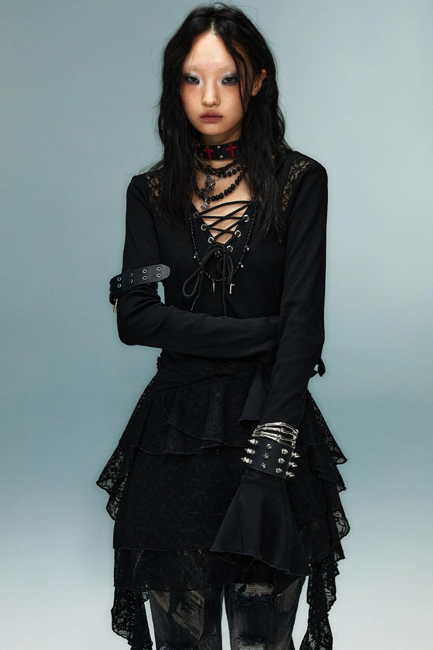 Dark Punk Goth Skinny Ruffle Dress