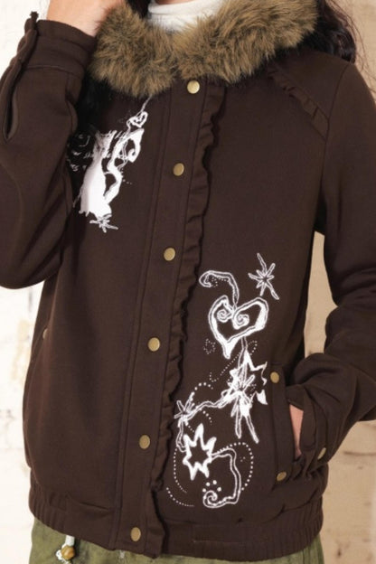 Dark Brown Hooded Jacket Skirt Set-Up