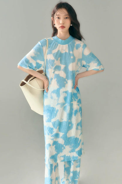 Monsoon Waves Blue Tie-Dye Dress Set-Up