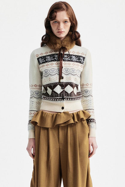 Retro Bear Jacquard Wool Cardigan