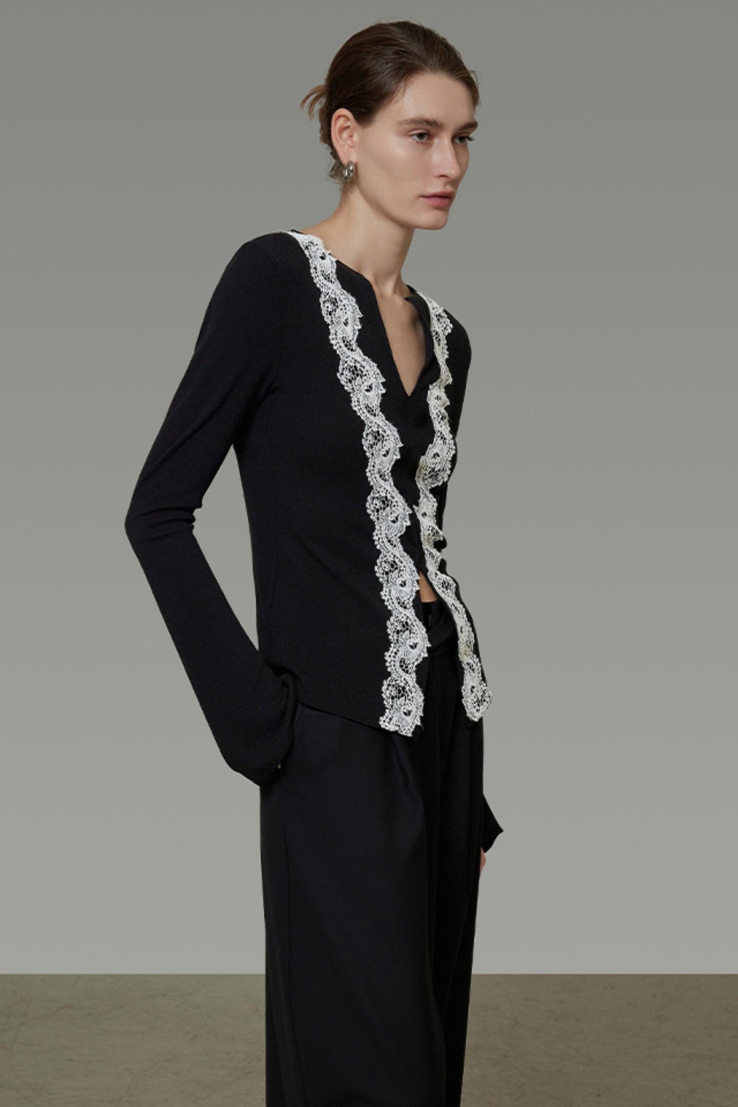 Lace Knitted V-Neck Sweater