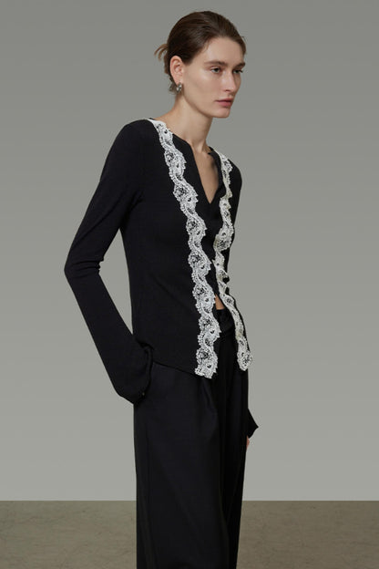 Lace Knitted V-Neck Sweater