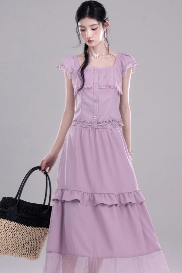 Purple Lace A-Line Skirt Set