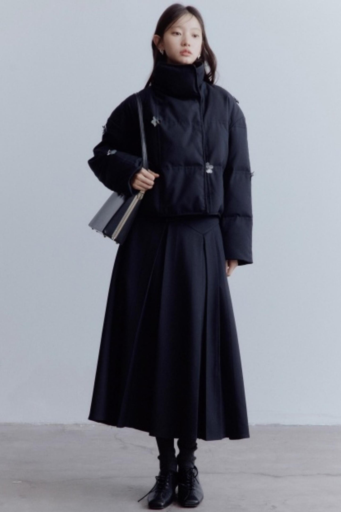 Lime Wool Irregular Pleated Wool Skirt