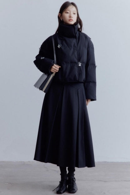 Lime Wool Irregular Pleated Wool Skirt