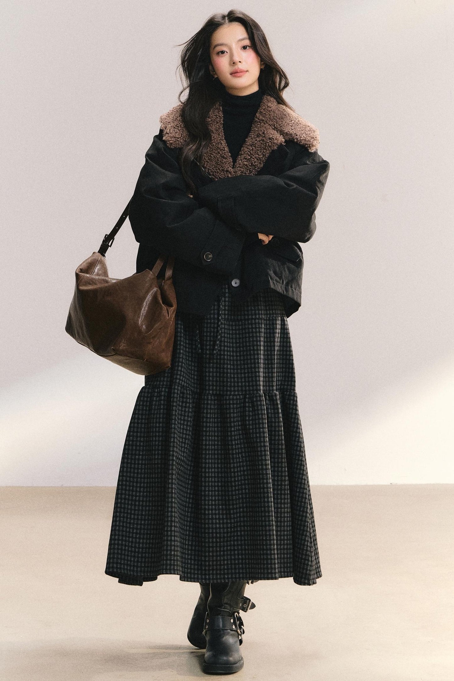 Large Fur Collar Wool Coat