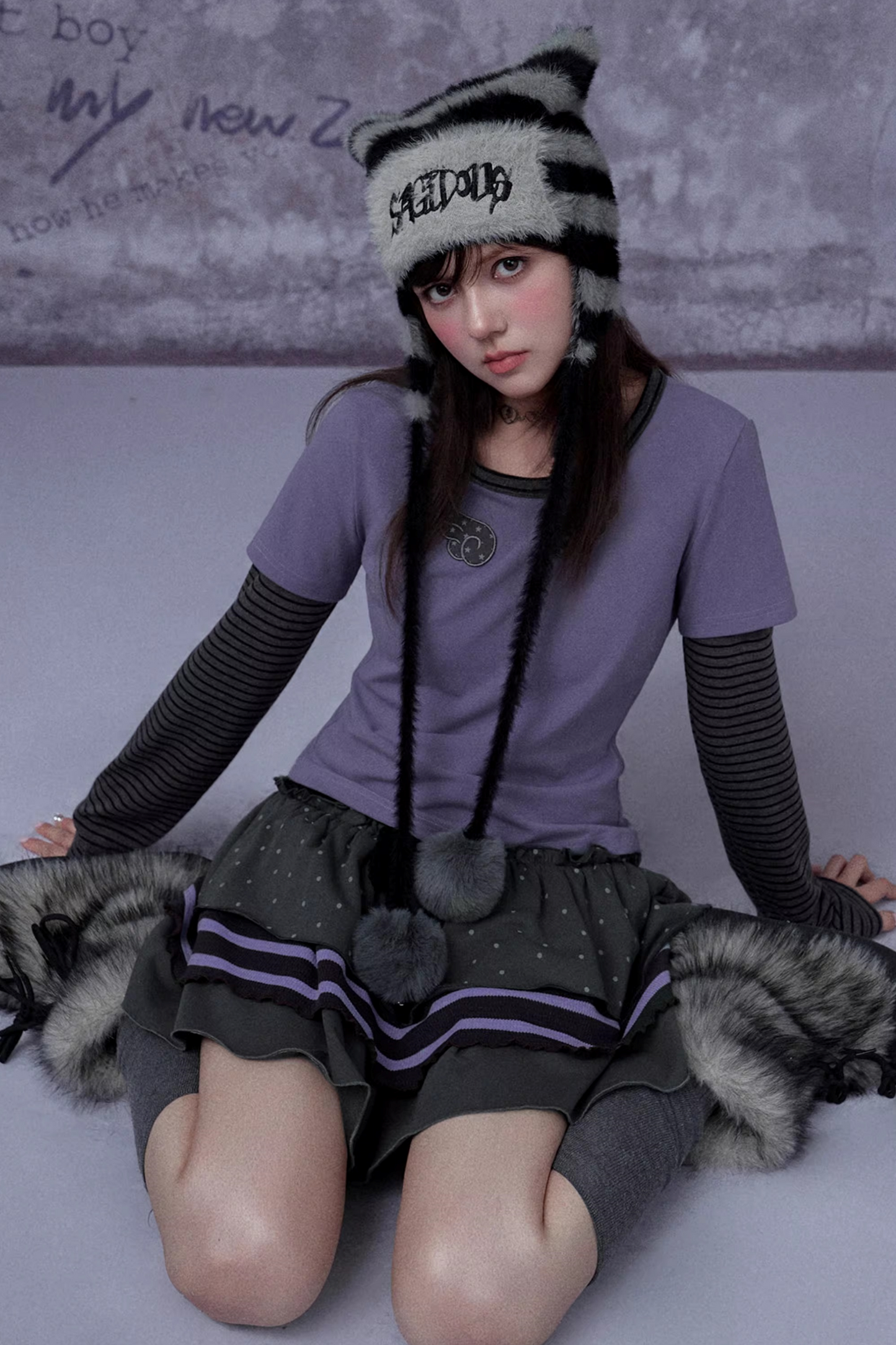 Gray-Purple Layered Cake Skirt