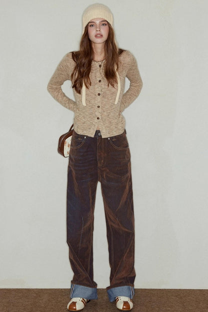 Flower Camel Knit Sweater