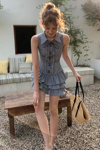 Uena Navy Check Puffy Dress