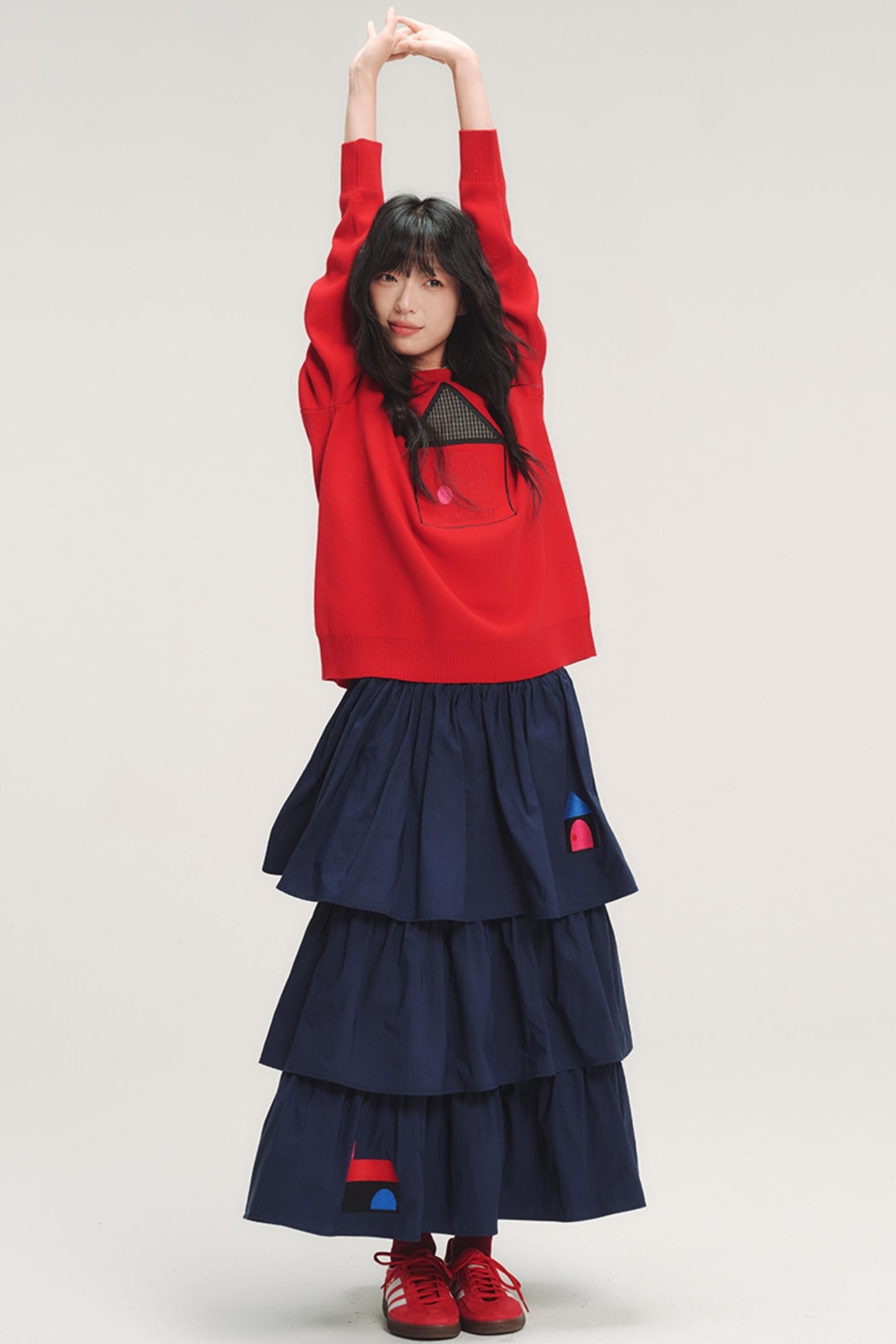 Color-Blocked Plaid Knit Top