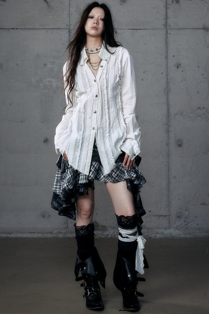 Vintage Lace V-Neck Bubble Sleeve Shirt