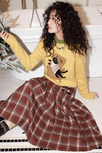 Earl Red Plaid Pleated Skirt Set-Up