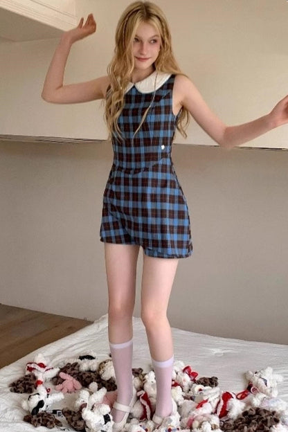 Blue Plaid Sleeveless Dress