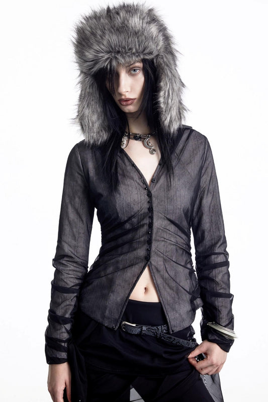 Lux Lace Stitching Big V-Neck Shirt