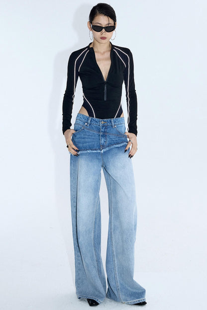 Washed Blue Gradient Wide-Leg Pants