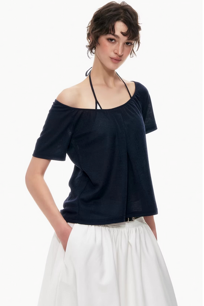 Two-Tone Linen Asymmetrical Top