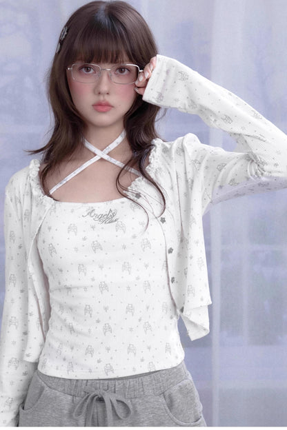 Angel Black & White Bear Print Cardigan Set-Up