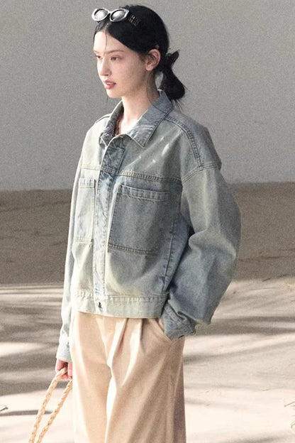 Hazy Sea Retro Denim Jacket
