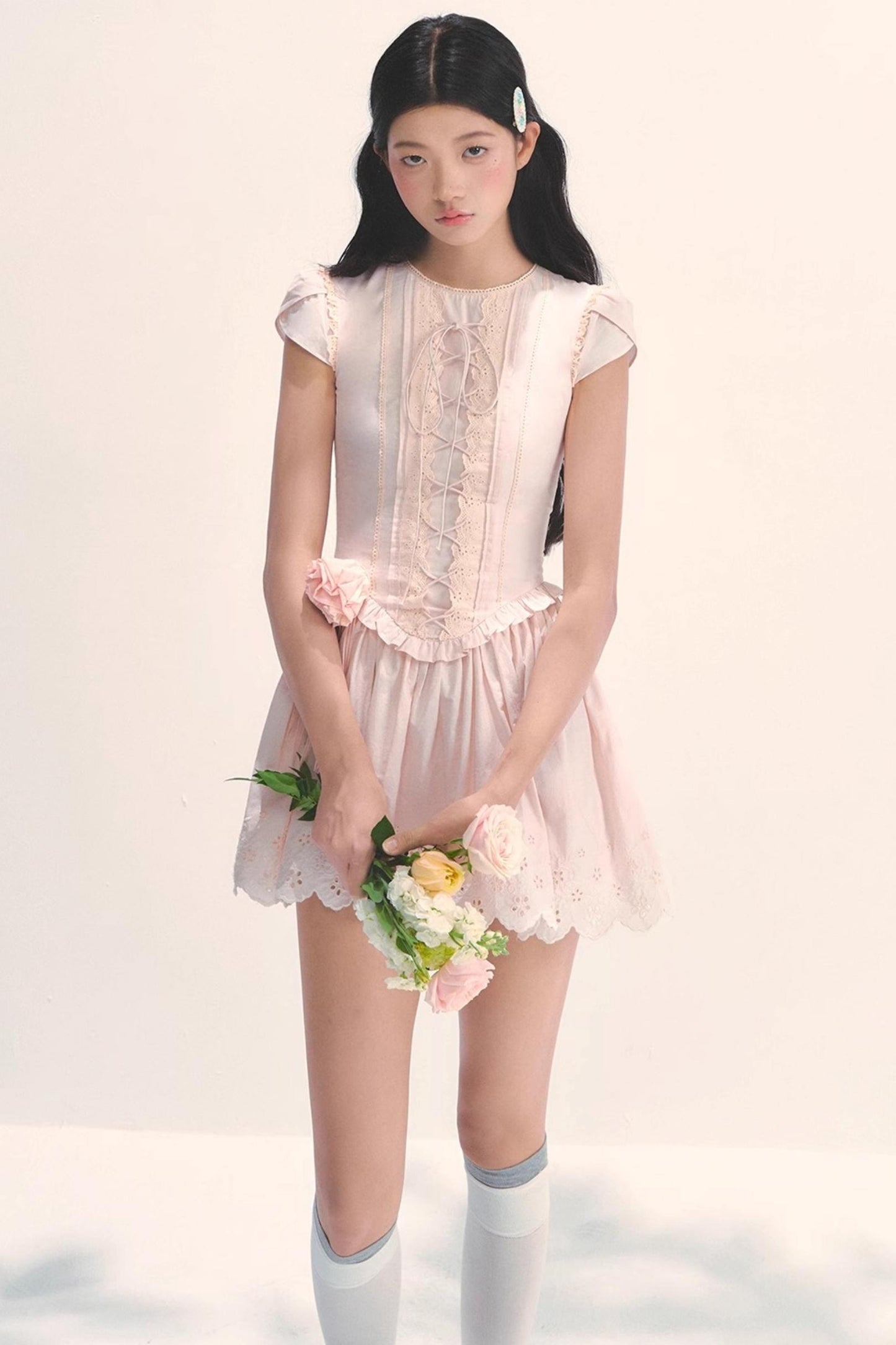 Quiet Pink Embroidered Tea Dress