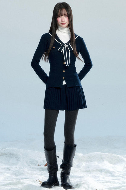 Navy Collar Knit Top Set-Up